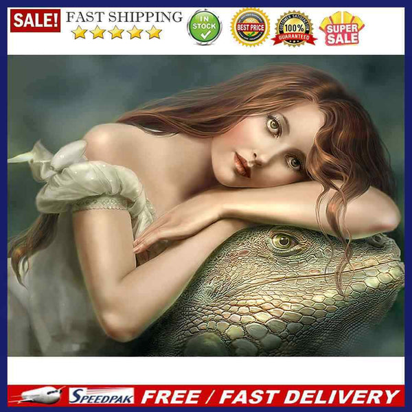 Girl and Lizard Oil Paint By Number Kit DIY Acrylic Painting on Canvas Fram