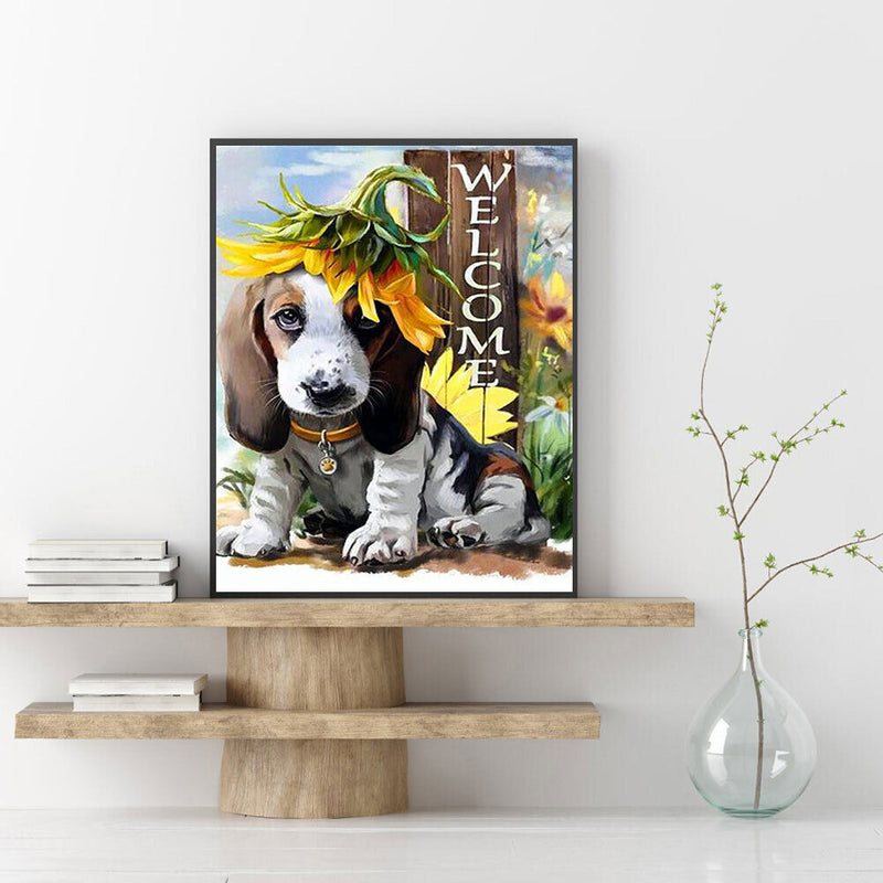 5D DIY Diamond Painting Full Round Drill Welcome Dog Wall Decor Rhinestone Art