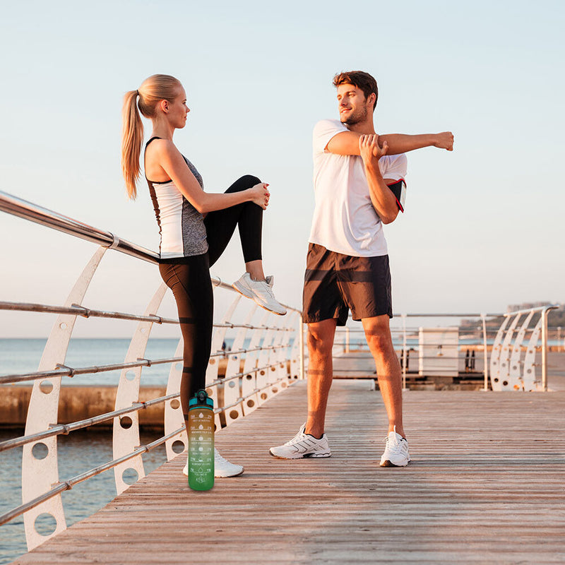 1L Sports Water Bottle with Marker Large Capacity Fitness Drink Cups (E) Newly