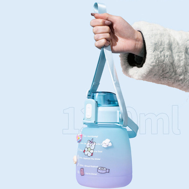 1.3L Large-capacity Water Bottle with Time Mark Leak-proof Cup for Outdoor Sp