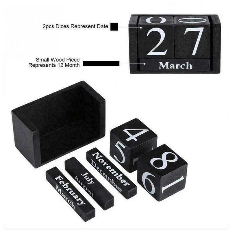 Wooden Perpetual Calendar Block Planner Permanent Desktop Home T7T8 Decor` Y1G2