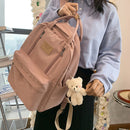 Casual School Bags Solid Color Simple Student Bookbags Bear Pendant for Shopping