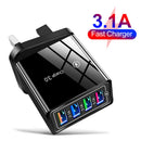 4 Ports Portable USB Charging Mobile Phone Chargers Wall Adapter (Black) Newly