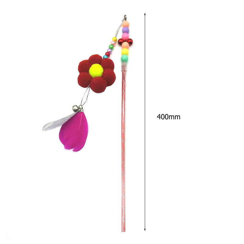 Feather Bell Flower Chaser Wand Fun Kitten Cat Teaser Rod Interactive Stick T