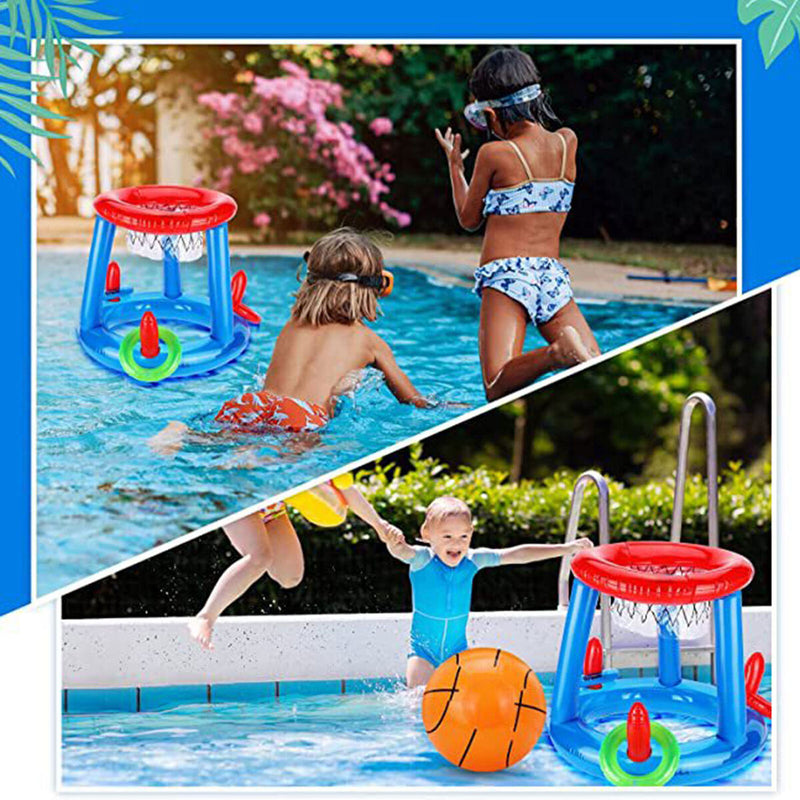 Swimming Pool Basketball Hoop Set - Inflatable Floating Hoops with Ball & Rings