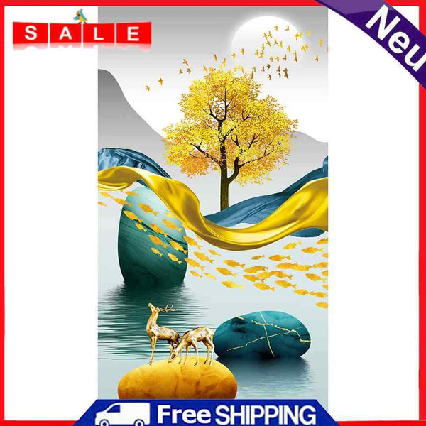Golden Deer on Water Oil Paint By Numbers DIY Frameless Drawing Kit for Adults