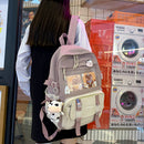 Women Cute Hit Color Backpack Student Canvas Knapsack with Pendant (Purple)