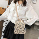 Straw Woven Small Travel Backpacks Casual Women Stripe Print Shoulder Schoolbags