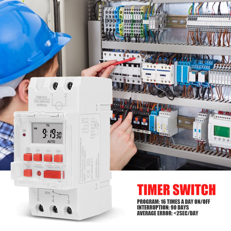TM919B-2 30A Din Rail Weekly Programmable Digital Timer Relay Switch (220V)