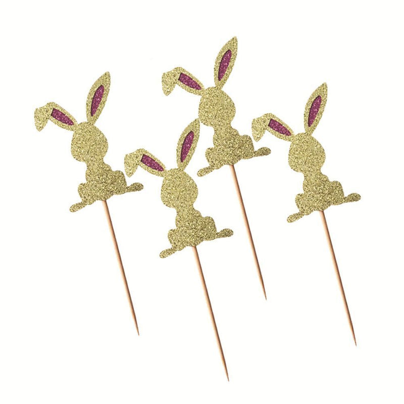 Easter Ornament Glitter Rabbit Cupcake Cake Toppers Happy Easter Rabbit