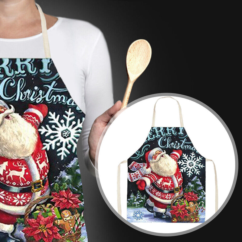 Santa Claus Printed Kitchen Apron Cotton Linen Oil-proof Waterproof Home Cooking