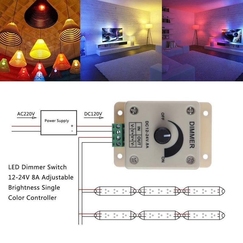 5pcs LED Dimmer Switch 12-24V 8A Adjustable Single Color Controller