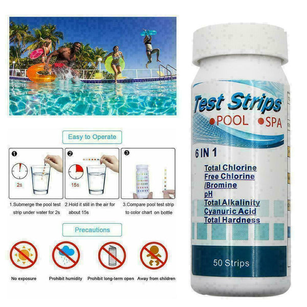 6 In 1 50pcs Water Test Strips Swimming Pool Test Strips E6M8 Testing L7H6 S7Y5