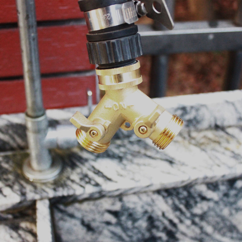 Garden Hose Connector Tap Outlet Splitter Brass 2 Way Adapter with Washers