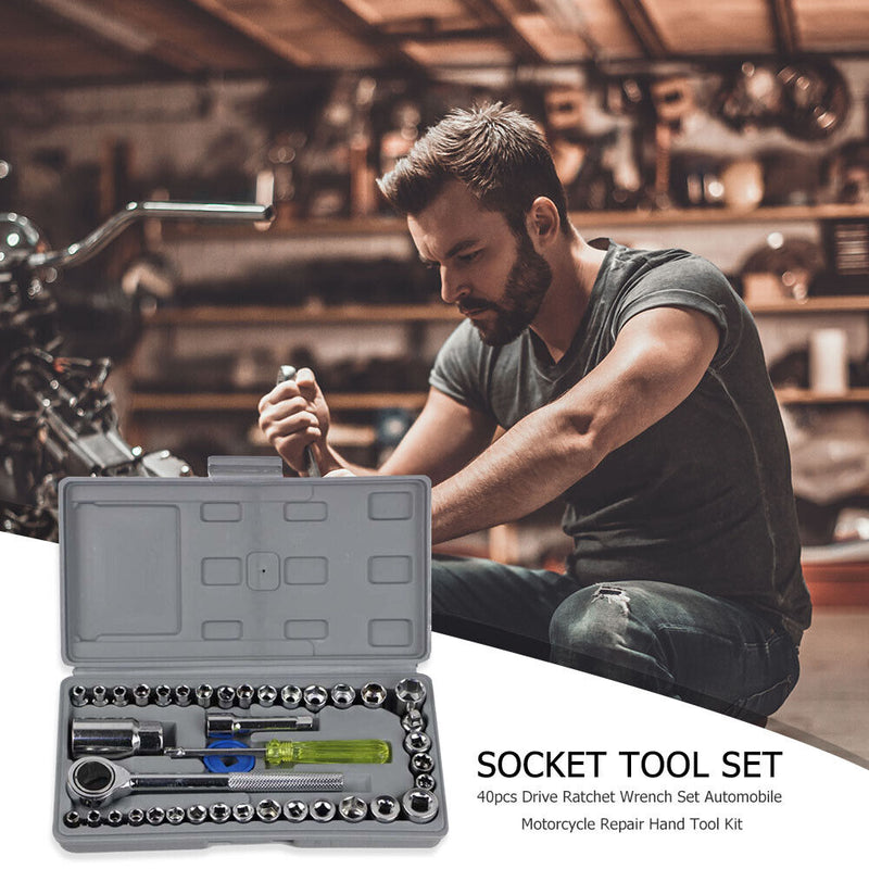 40pcs Drive Ratchet Wrench Set Automobile Motorcycle Repair Hand Tool Kit
