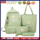 Preppy Style Daisy Print Backpack 4pcs/Set Canvas Shoulder Bag Pencil Clutches