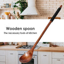 5PCS Long Handle Spoon Wood Soup Coffee Kitchen Tableware (Old Paint Black)