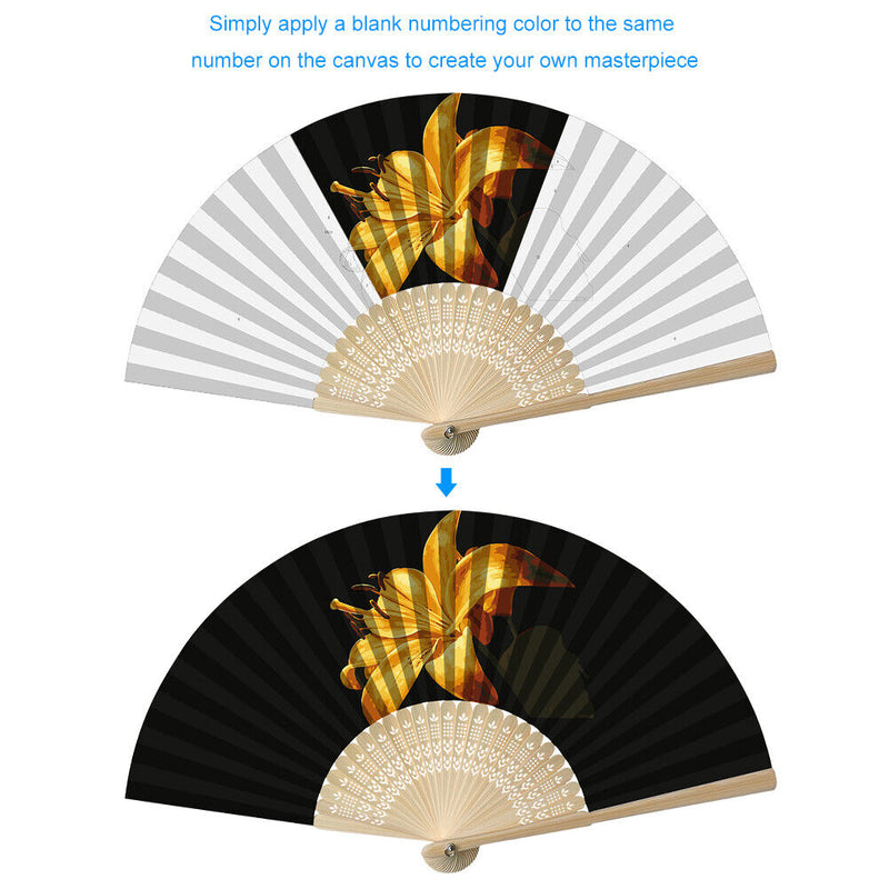 Flowers Folding Fan DIY Handmade Oil Paint By Numbers Craft Fans (Lily)