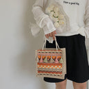Women Linen Shoulder Bag Retro Ethnic Large Tassels Tote Handbag (Orange)