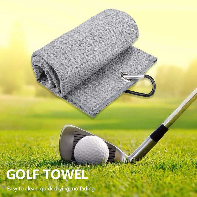 Waffle Microfiber Golf Ball Club Cleaning Towel with Carabiner Hook (Grey) Newly