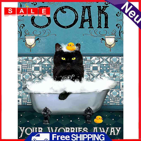 Hand Painted on Canvas DIY Cat in Bathtub Oil Paint By Numbers Drawing Kit Craft