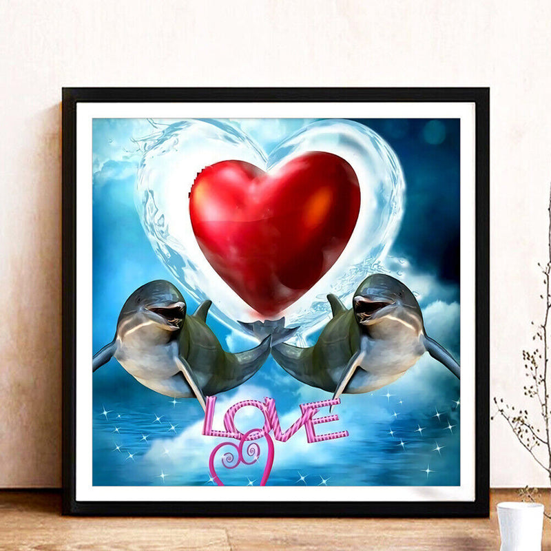 DIY Full Round Drill Rhinestone Diamond Painting Love Dolphin Handwork Home Art