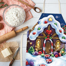 Portable Baking Painting Cooking Bib Aprons Christmas Cottage Print Linen Apr
