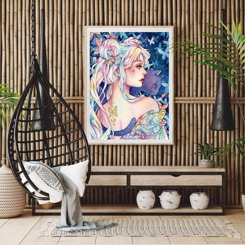 Girl Holding Cat Oil Paint By Numbers Kits Canvas Picture Wall Art DIY Crafts