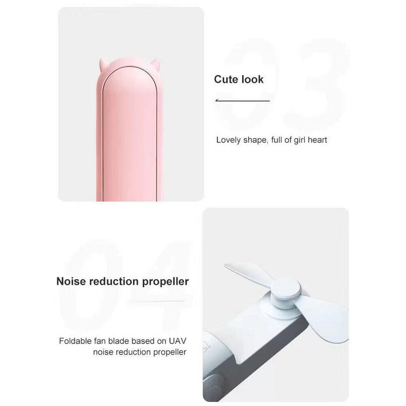 Pocket Fan USB Rechargeable Folding Fan 2000mAh Power Bank Function (Pink)