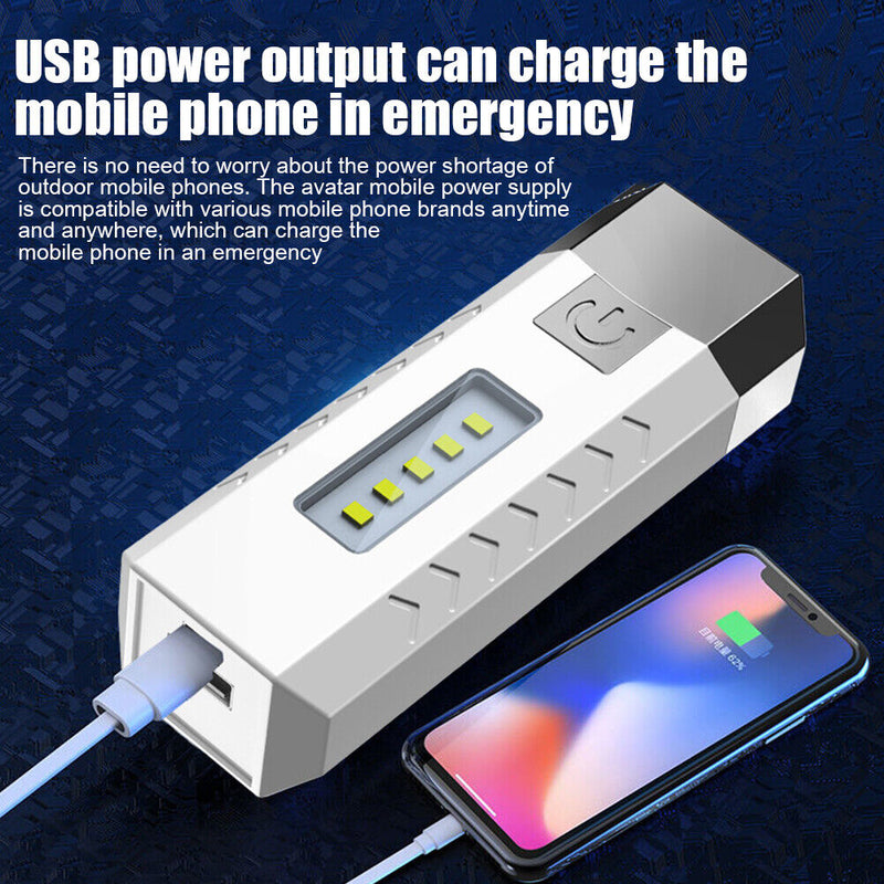 USB Rechargeable COB LED Torch 500lm Handheld Waterproof Flashlight Power Bank