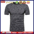 Men Jacquard Stripes O Neck Fashion Short Sleeve T-Shirt(Dark Grey)(XL)