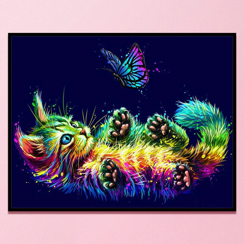 14CT Cat Butterfly Counted DIY Full Cross Stitch Cotton Thread Animal Embroidery