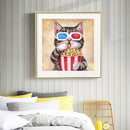 DIY Full Drill Painting Cute Cat Animal Round Diamond Rhinestone Drawing Decor