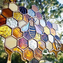 Stained Glass Bee Honeycomb Hanging Suncatcher Ornaments Window Garden Decor