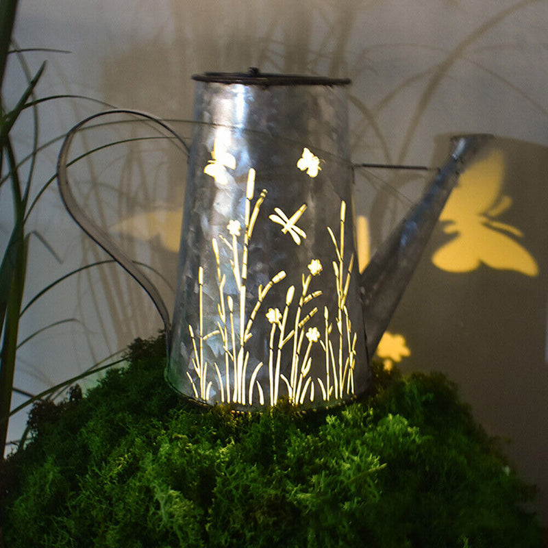 Solar Wrought Iron Lantern Lamp Retro Bucket Outdoor Gardens Yard Decor Light