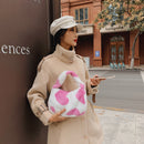 Women Soft Warm Plush Heart Pattern Handbags Female Travel Fluffy Underarm Bags