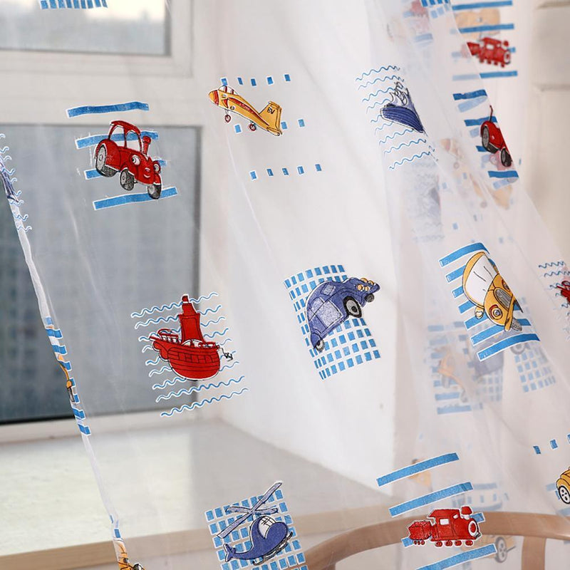 Toddler Kids Car Pattern Voile Panel Sheer Door Room Drape Window Curtains