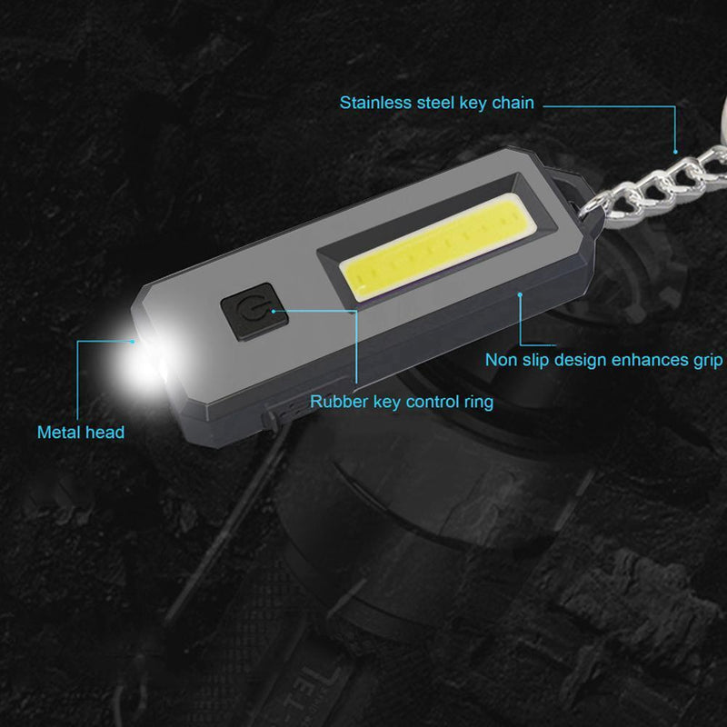 COB LED Mini Flashlight Keychain Outdoor Waterproof Pocket Work Lamp Black