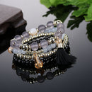 Woman Multilayer Bracelet Beads Coin Tassel Bracelets (Black)