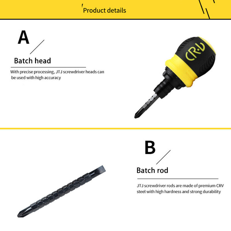 Dual Purpose Slotted Phillips 2 in 1 Mini Ratchet Screwdriver Tool (Yellow)