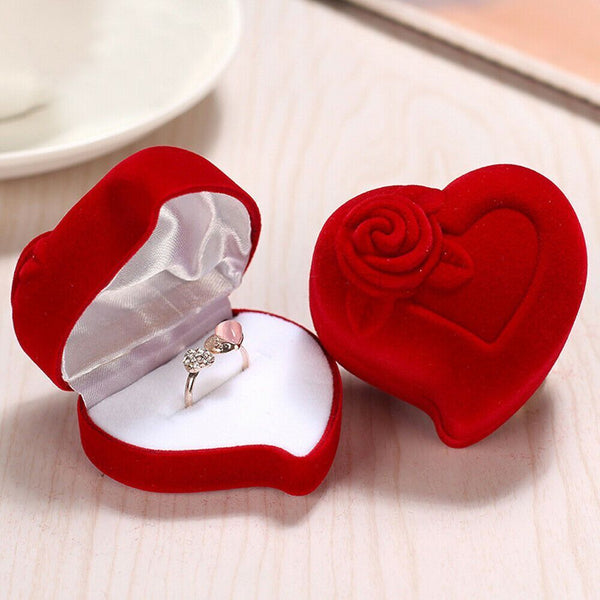 Gift Storage Engagement Jewelry Box Wedding Ring Box Red Heart Velvet Ring Box
