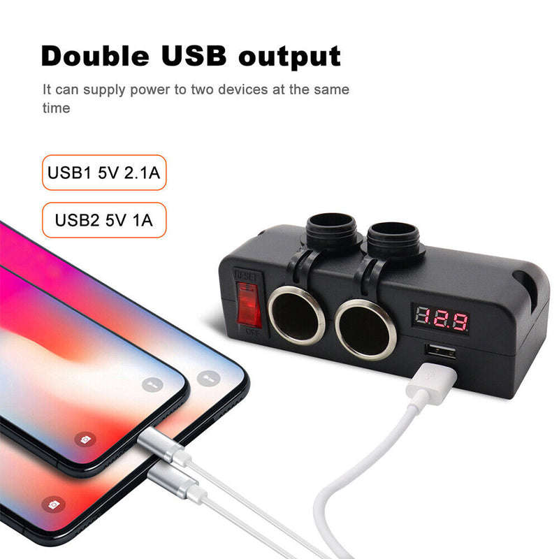 Cigarette Lighter Socket USB Car Charger Voltmeter with Rocker Switch+Wire Newly