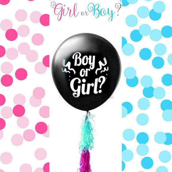 36" Large Black Gender Reveal Balloon Oh Baby Boy Girls Confetti I0M0 T5F5