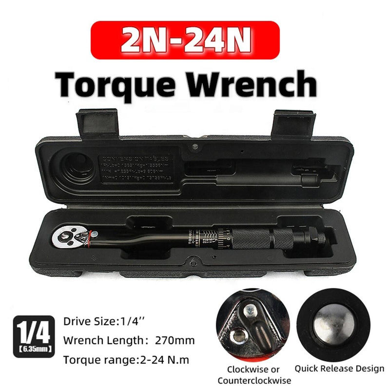 Adjustable 1/4'' Torque Wrench Hand Spanner 2-24N Torque Wrench Ratchet Tool{