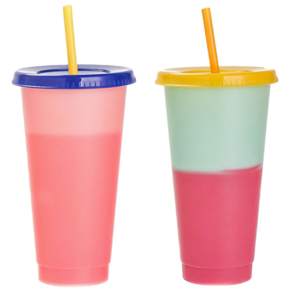 Discoloration Temperature Multicolor Straw Cup Drink Ware Coffee Plastic Cup