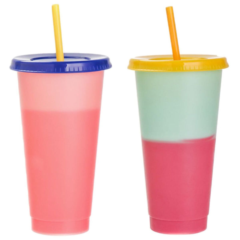 Discoloration Temperature Multicolor Straw Cup Drink Ware Coffee Plastic Cup