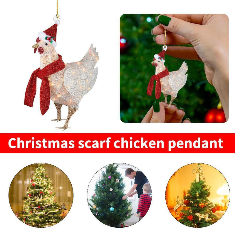 2 pcs LED Chicken Family Signs Xmas Tree Hanging Pendant (02)
