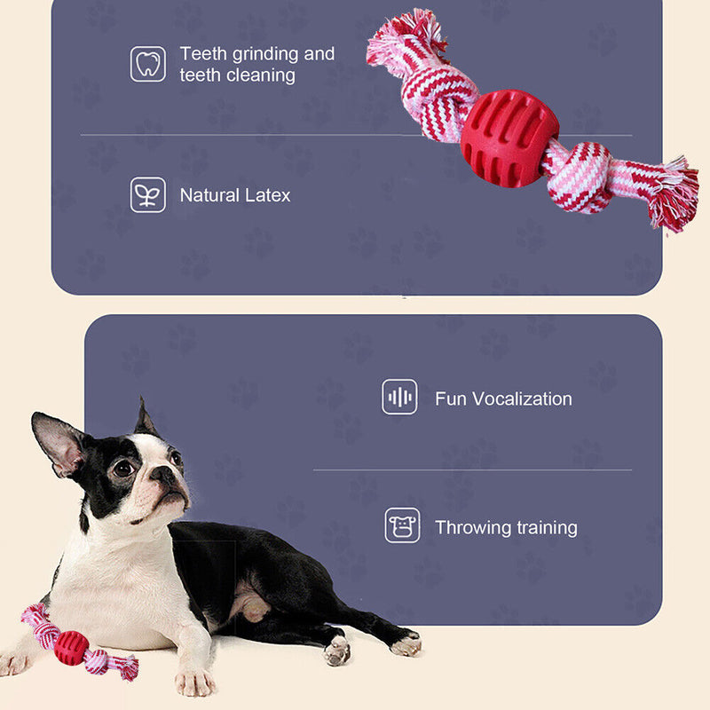 Dog Double Knot Ball Cotton Rope Chews Tooth Cleaning Interactive Training Ba
