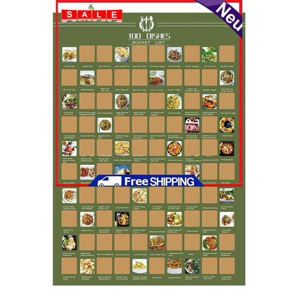 Scratch Off Poster - Bucket List Scratch Poster - 100 Date / Dishes / Movies