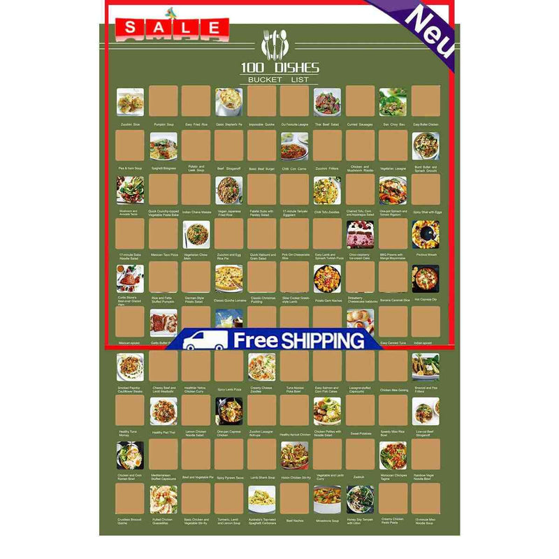 Scratch Off Poster - Bucket List Scratch Poster - 100 Date / Dishes / Movies